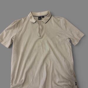 Boss Men’s Beige Zip Polo with Contrast Trim